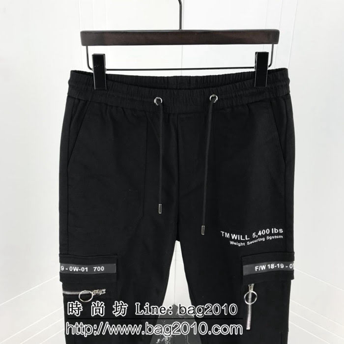 OFF-white獨家 彈力牛仔 拼皮刺繡字母 微垮版型 休閒褲 ydi1997
